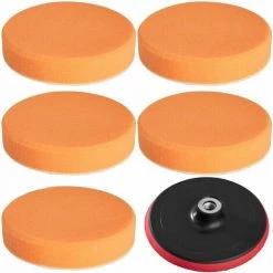 TECTAKE 5 Polierschwämme 150mm Mittel Inkl. Polierteller 150 Mm - Polierpads, Polierscheiben, Polierteller - Orange